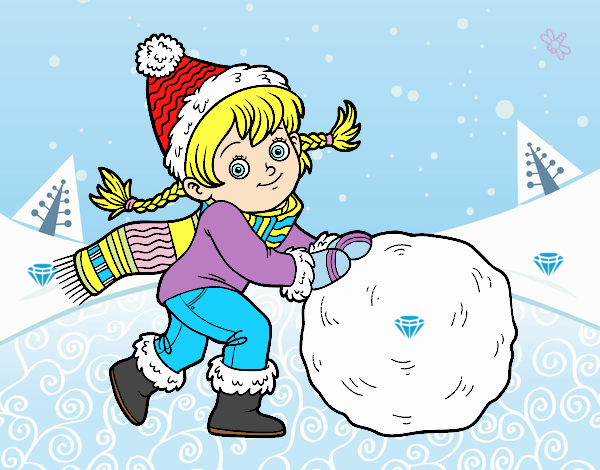 Niña con gran bola de nieve