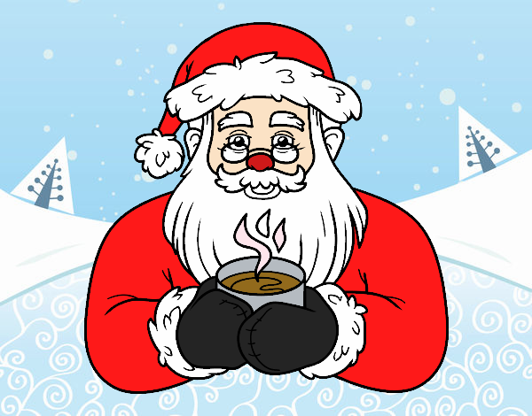 Papá Noel con taza de café