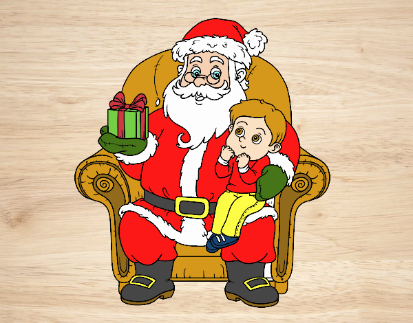 Papá Noel y niño en Navidad