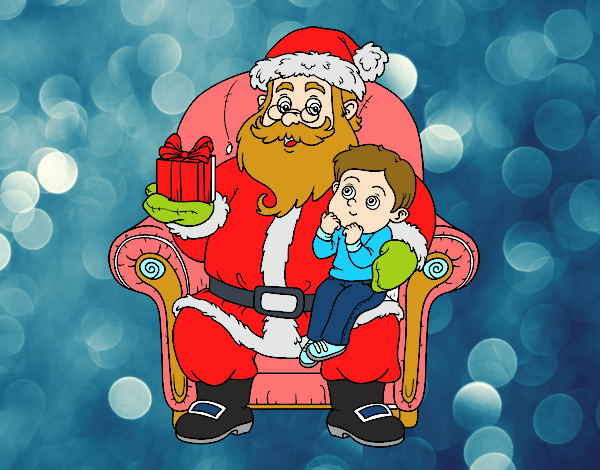 Papá Noel y niño en Navidad