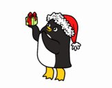 Pingüino con gorro y regalo de Navidad