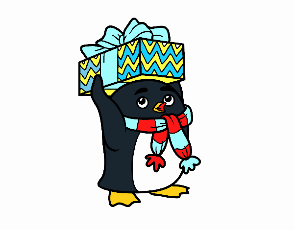 Pingüino con regalo de Navidad