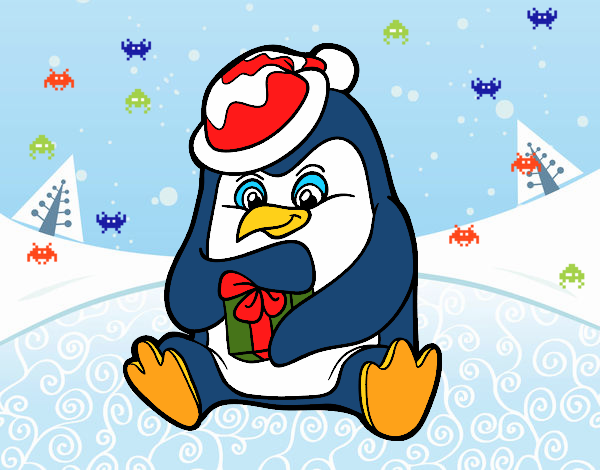 Un pingüino con regalo de Navidad