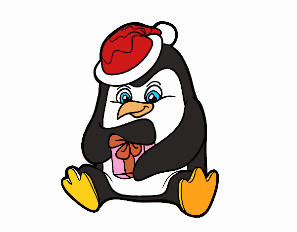 Un pingüino con regalo de Navidad