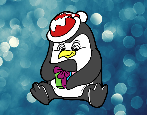 Un pingüino con regalo de Navidad