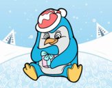 Un pingüino con regalo de Navidad