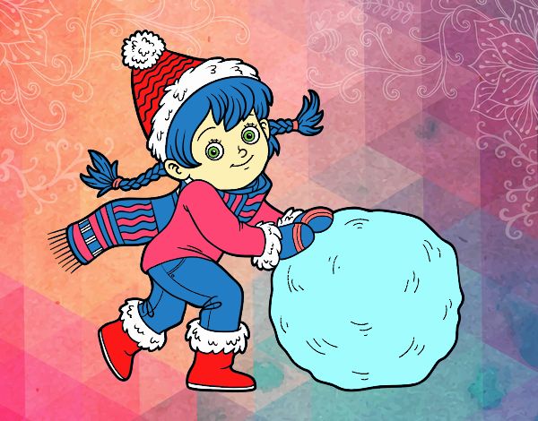 Niña con gran bola de nieve