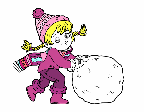 Niña con gran bola de nieve