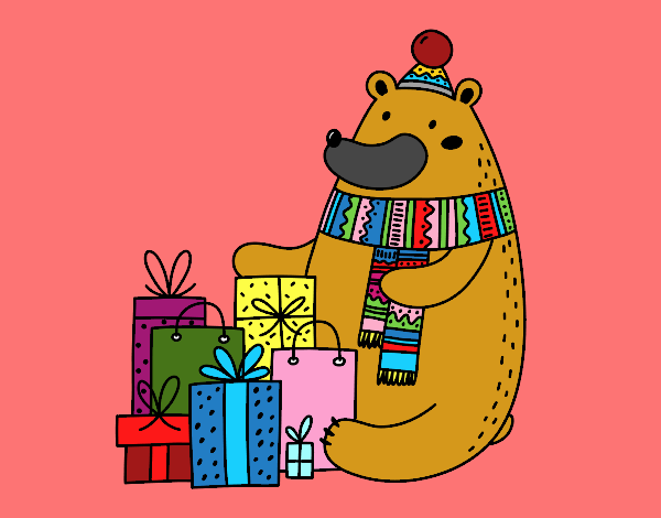 Oso con regalos de Navidad