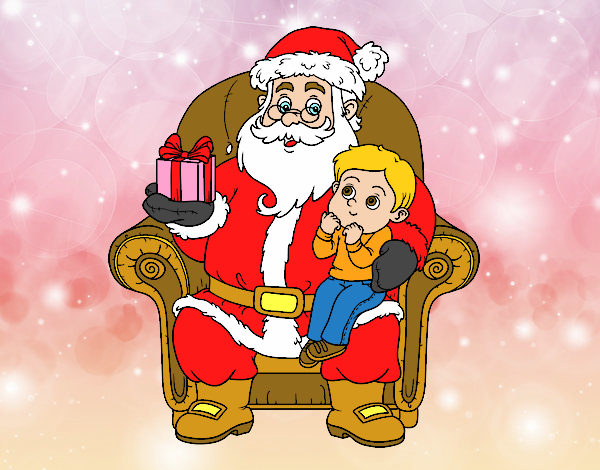 Papá Noel y niño en Navidad