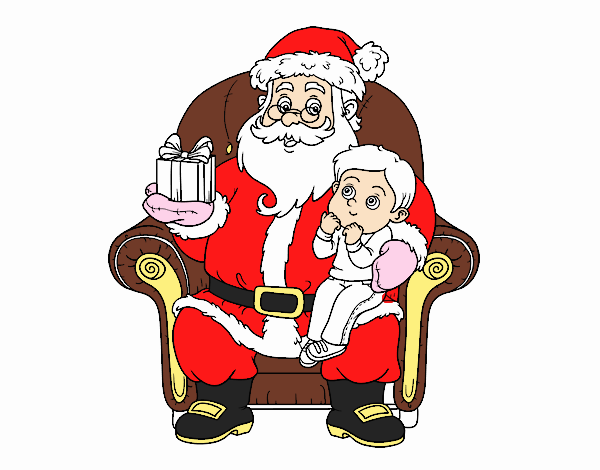 Papá Noel y niño en Navidad