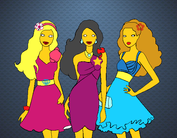 Barbie y sus amigas vestidas de fiesta