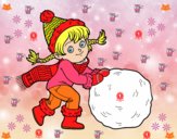 Niña con gran bola de nieve