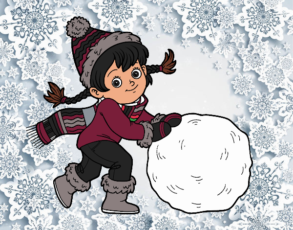 Niña con gran bola de nieve