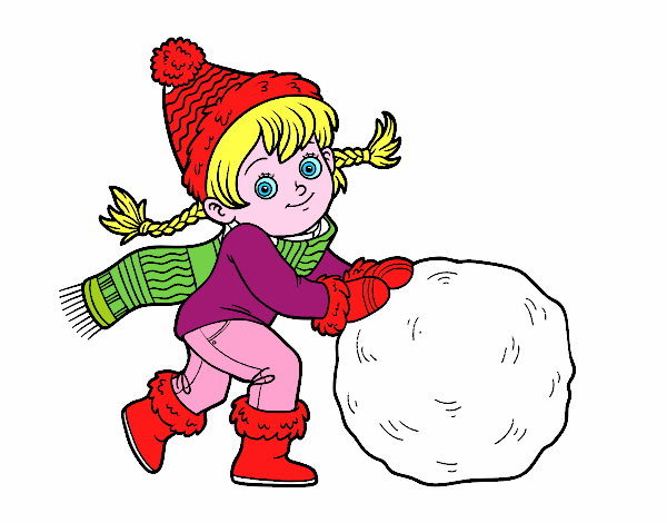 Niña con gran bola de nieve