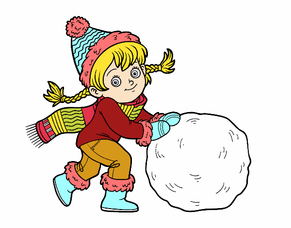 Niña con gran bola de nieve