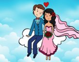 Recién casados en una nube