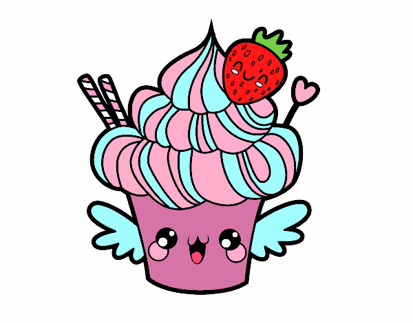 Cupcake kawaii con fresa