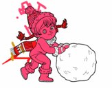 Niña con gran bola de nieve