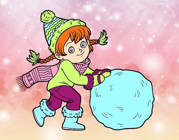 Niña con gran bola de nieve