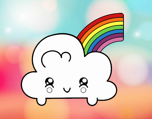 Nube con arco iris kawaii