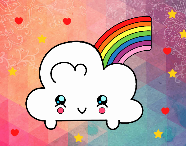 Nube con arco iris kawaii