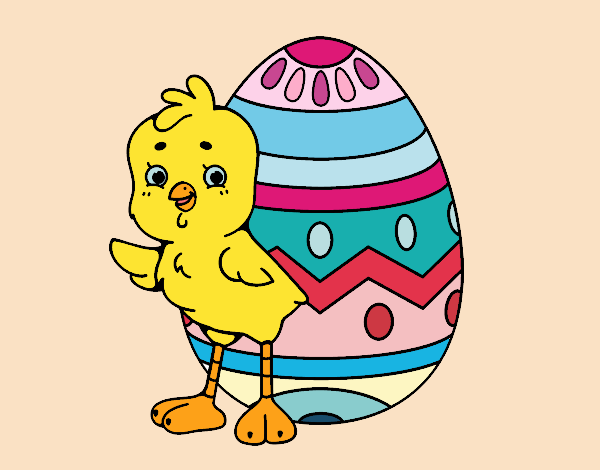 Dibujo de Pollito simpático con huevo de Pascua pintado por en   el día 14-01-20 a las 11:45:58. Imprime, pinta o colorea tus propios dibujos !