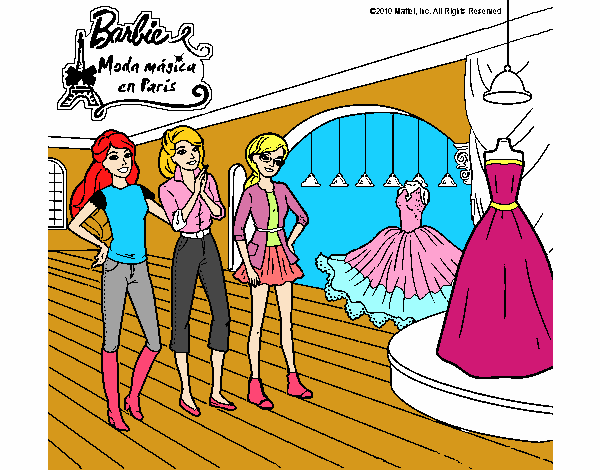 Barbie mirando vestidos