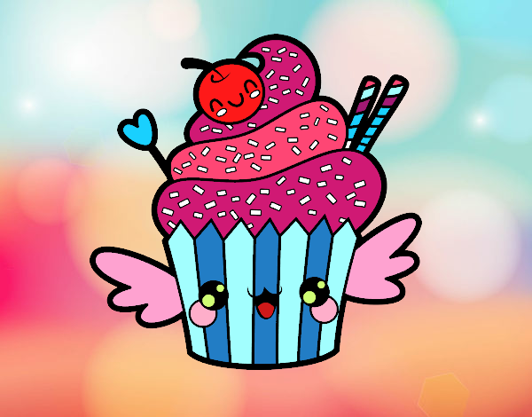 Cupcake kawaii con cereza