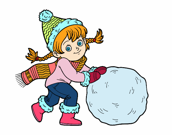 Niña con gran bola de nieve