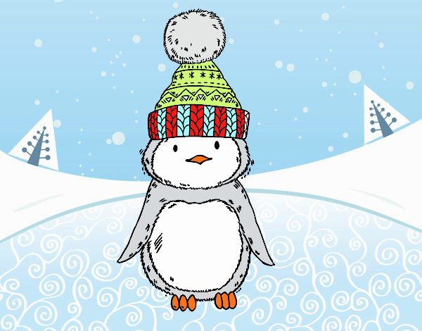 Pingüino con gorro de invierno