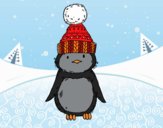 Pingüino con gorro de invierno