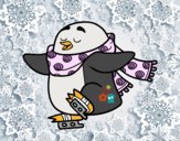 Pingüino patinando sobre hielo