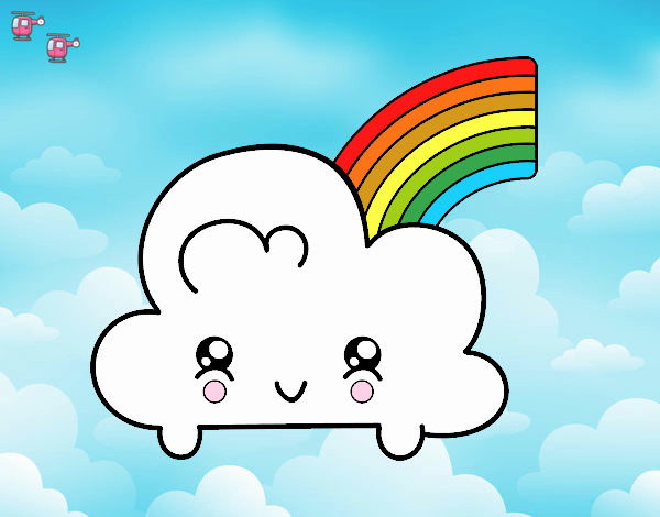 Nube con arco iris kawaii