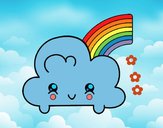 Nube con arco iris kawaii