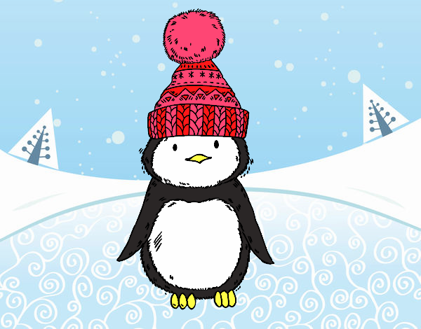 Pingüino con gorro de invierno