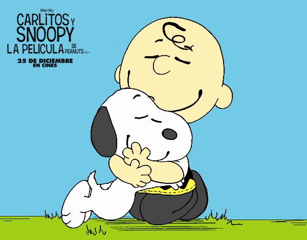 Snoopy y Carlitos abrazados