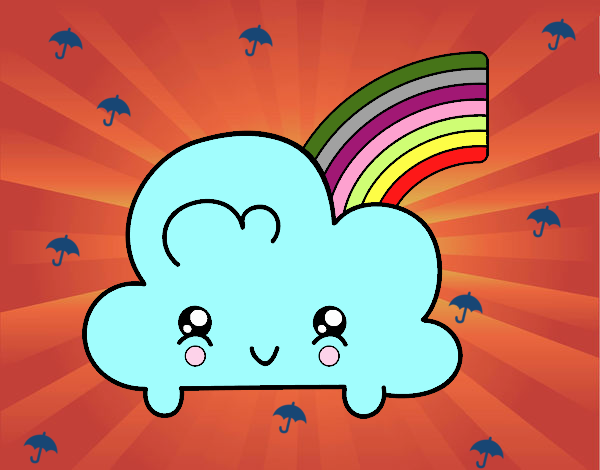 Nube con arco iris kawaii