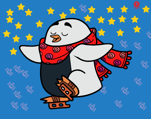 Pingüino patinando sobre hielo