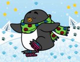 Pingüino patinando sobre hielo