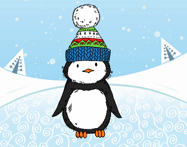 Pingüino con gorro de invierno