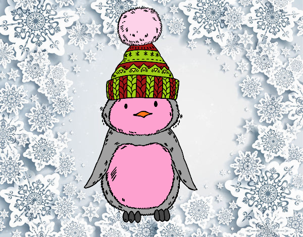 Pingüino con gorro de invierno