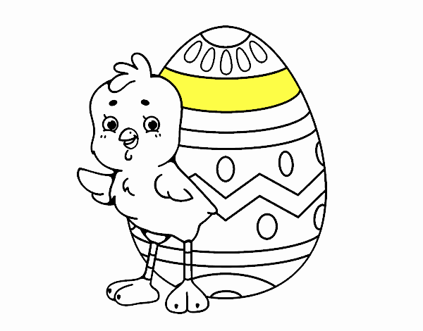 Dibujo de Pollito simpático con huevo de Pascua pintado por en   el día 04-04-20 a las 09:44:10. Imprime, pinta o colorea tus propios dibujos !