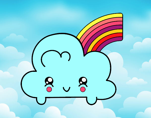 Nube con arco iris kawaii