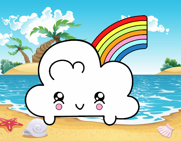 Nube con arco iris kawaii