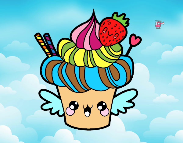 Cupcake kawaii con fresa