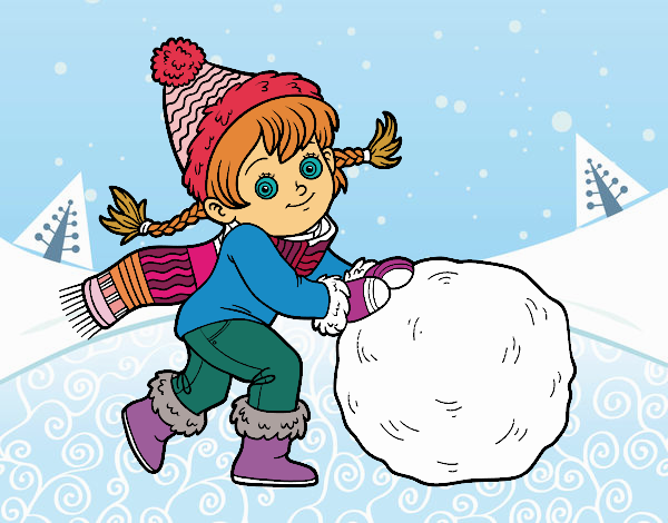 Niña con gran bola de nieve