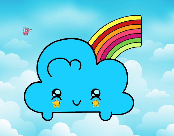 Nube con arco iris kawaii