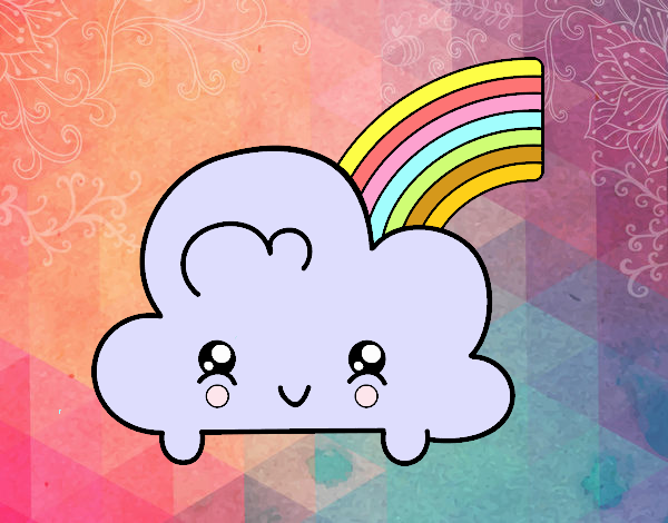 Nube con arco iris kawaii