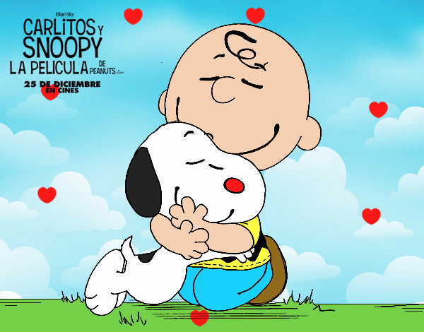 Snoopy y Carlitos abrazados